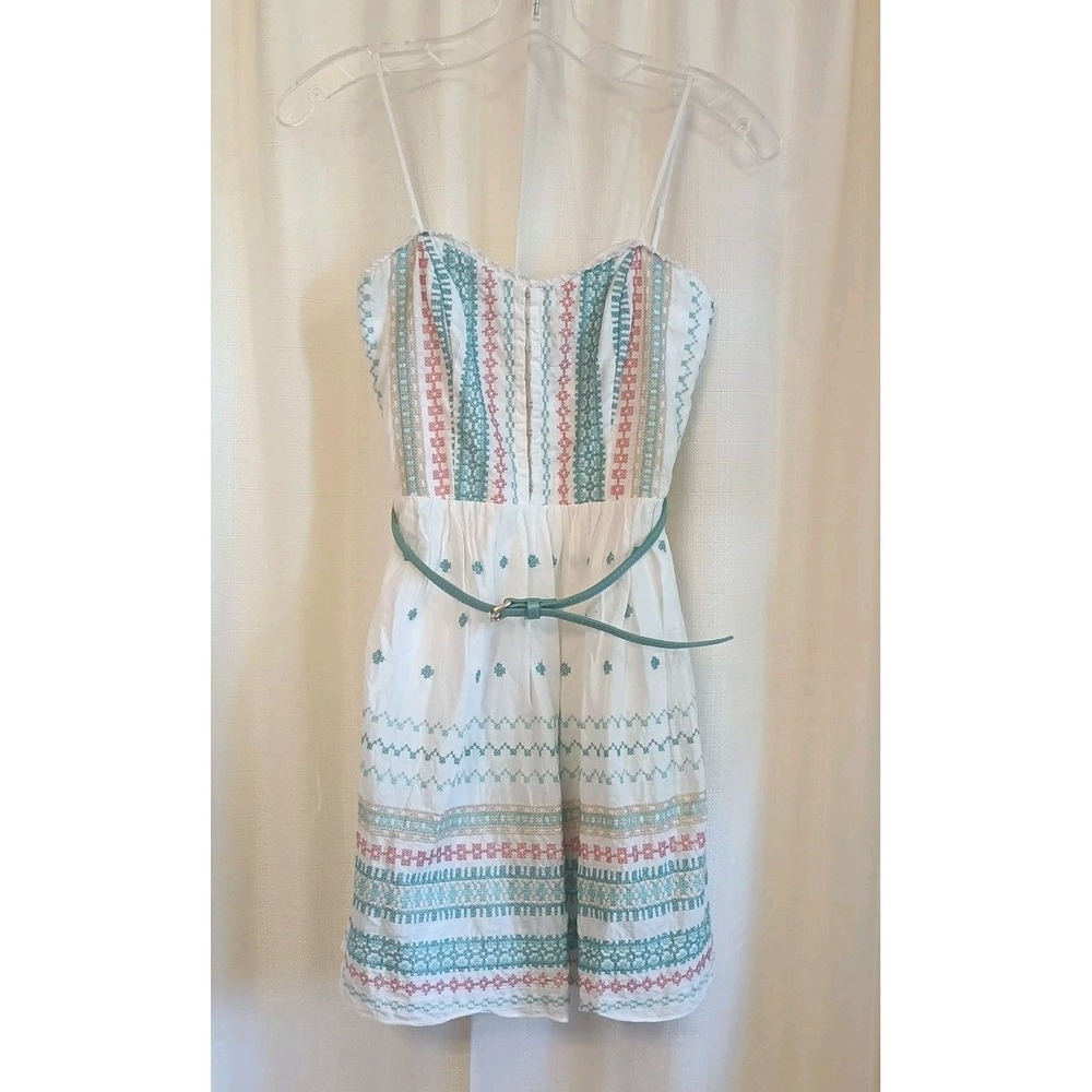 Jodi Kristopher Juniors Size 3 White/Multicolor Embroidered Boho Western Dress